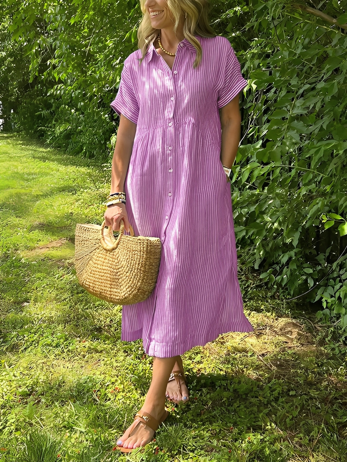 Alana - Bequemes gestreiftes Damen-Hemdkleid