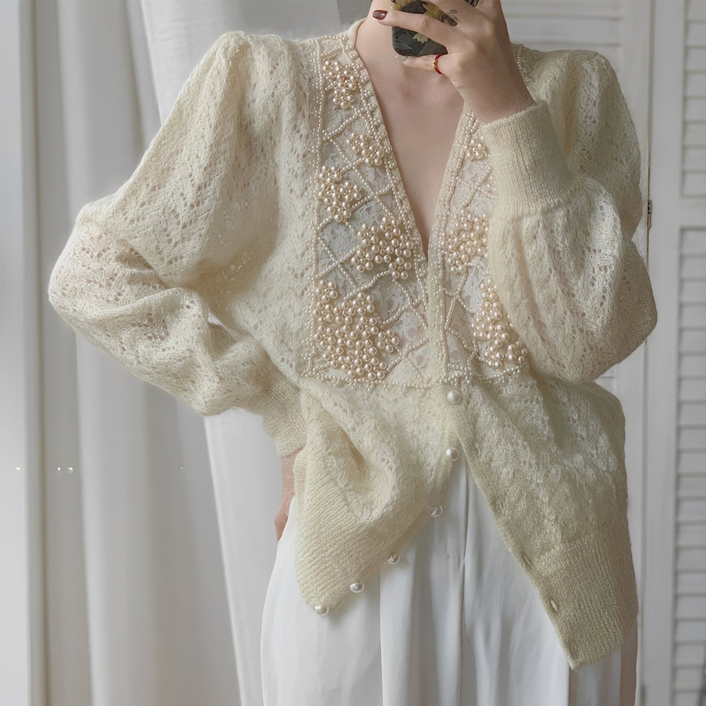 Rachael - Stilvoller Langarm-Cardigan mit Perlen für Damen