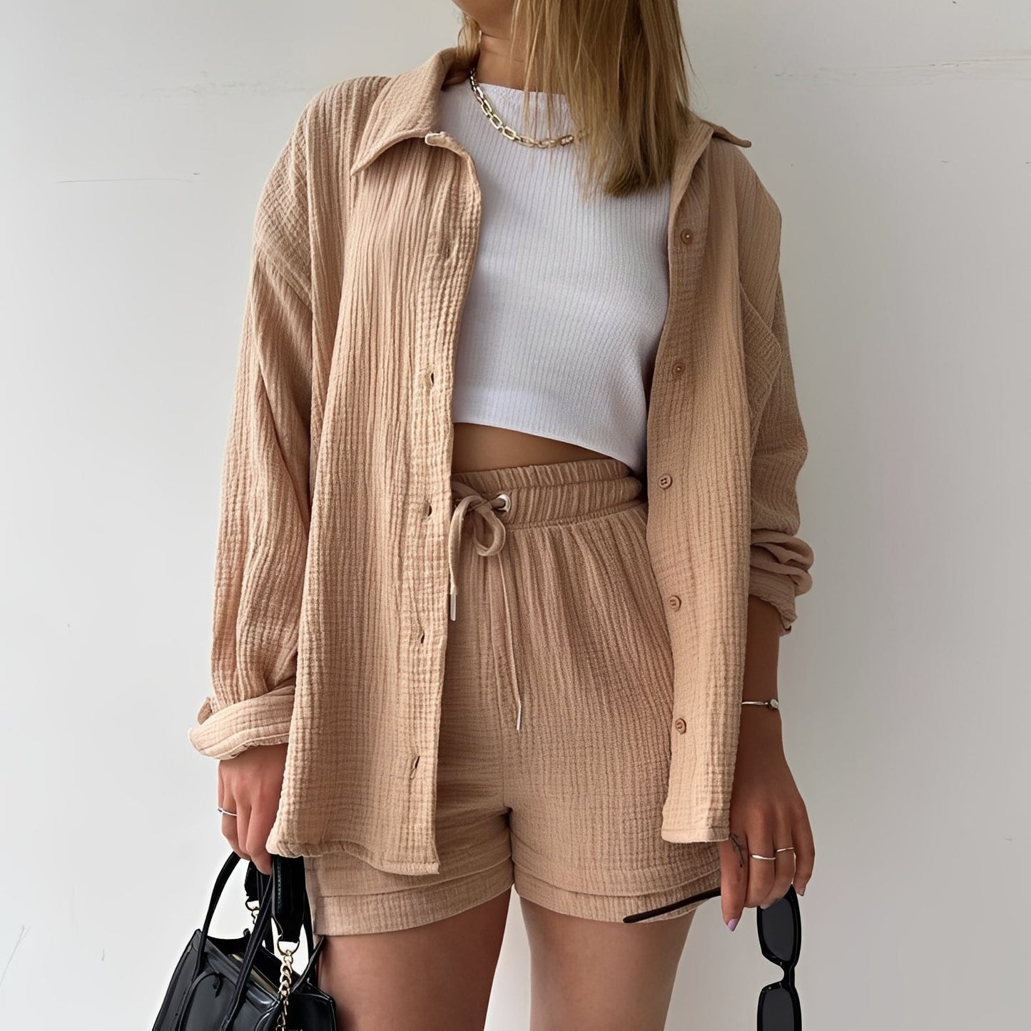 Julia - Angenehmes Set mit Reverskragen und hoher Taille für Frauen