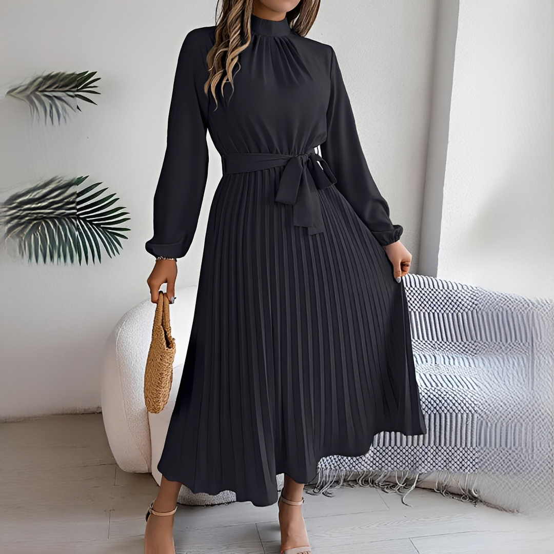 Jessy - Damenkleid mit langen, plissierten Ärmeln