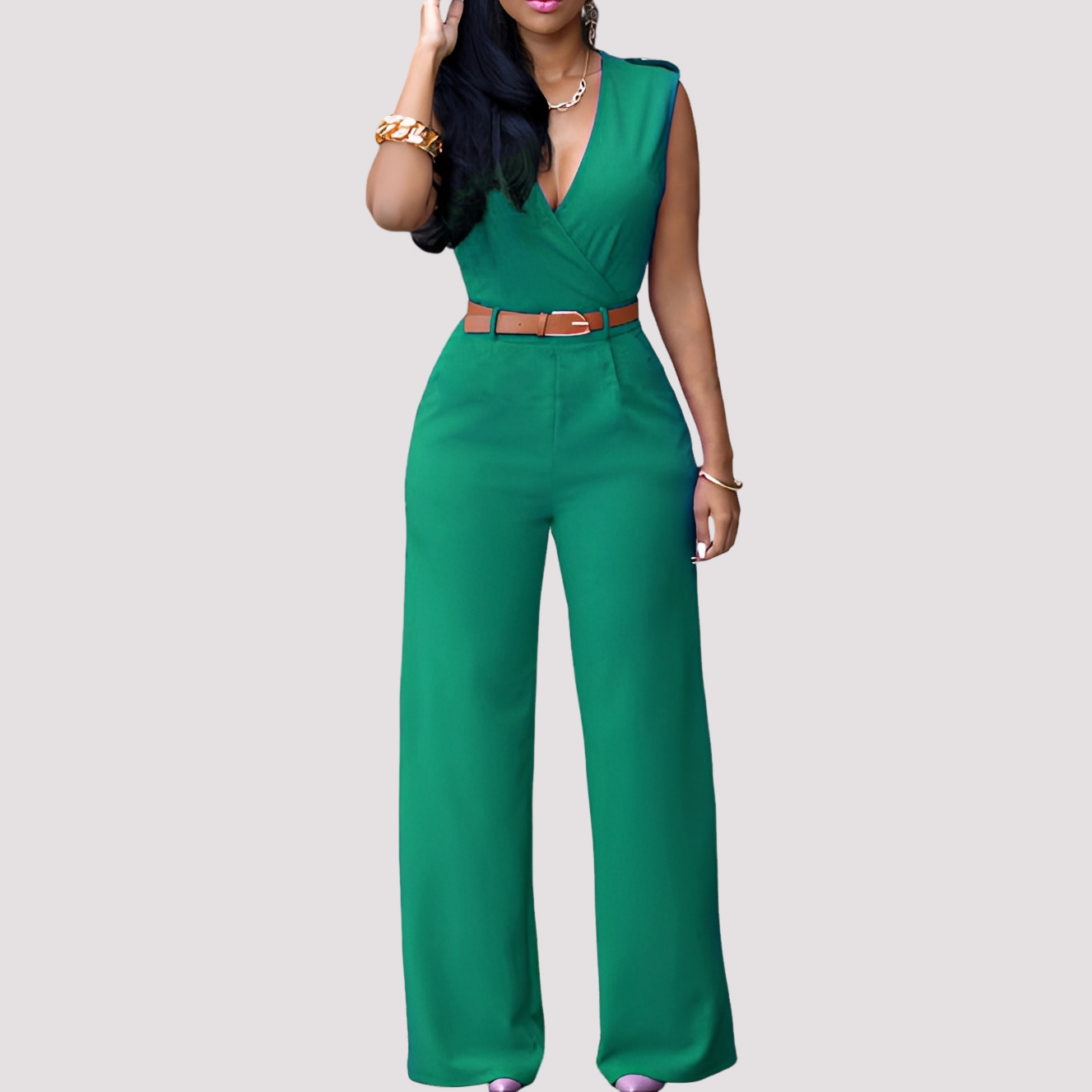 Esther - Damen Jumpsuit mit Gürtel, elegant