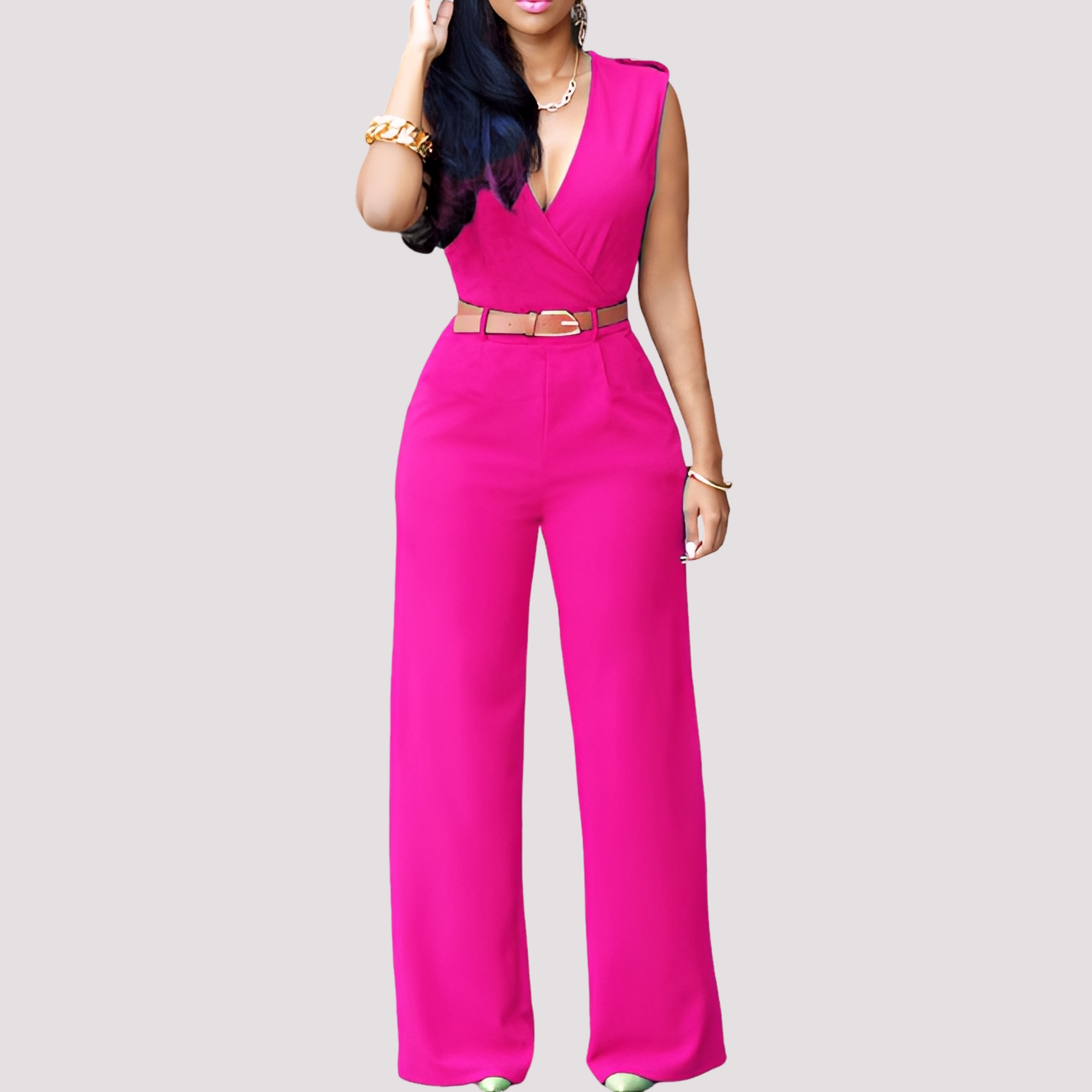 Esther - Damen Jumpsuit mit Gürtel, elegant