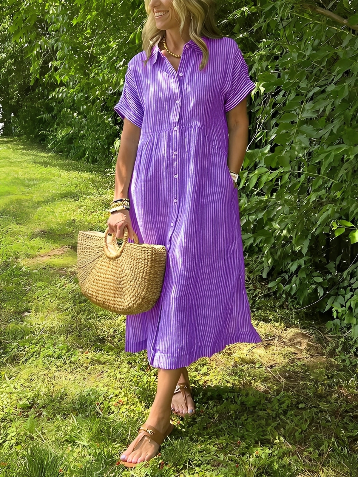 Alana - Bequemes gestreiftes Damen-Hemdkleid