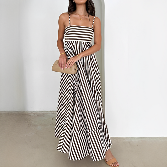 Lerra - Langes Plisseekleid mit Streifen