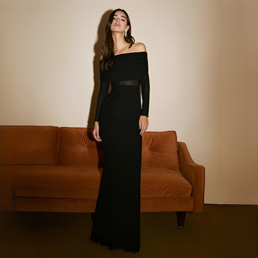 Ermanda - Elegantes langes Kleid mit schulterfreiem Design