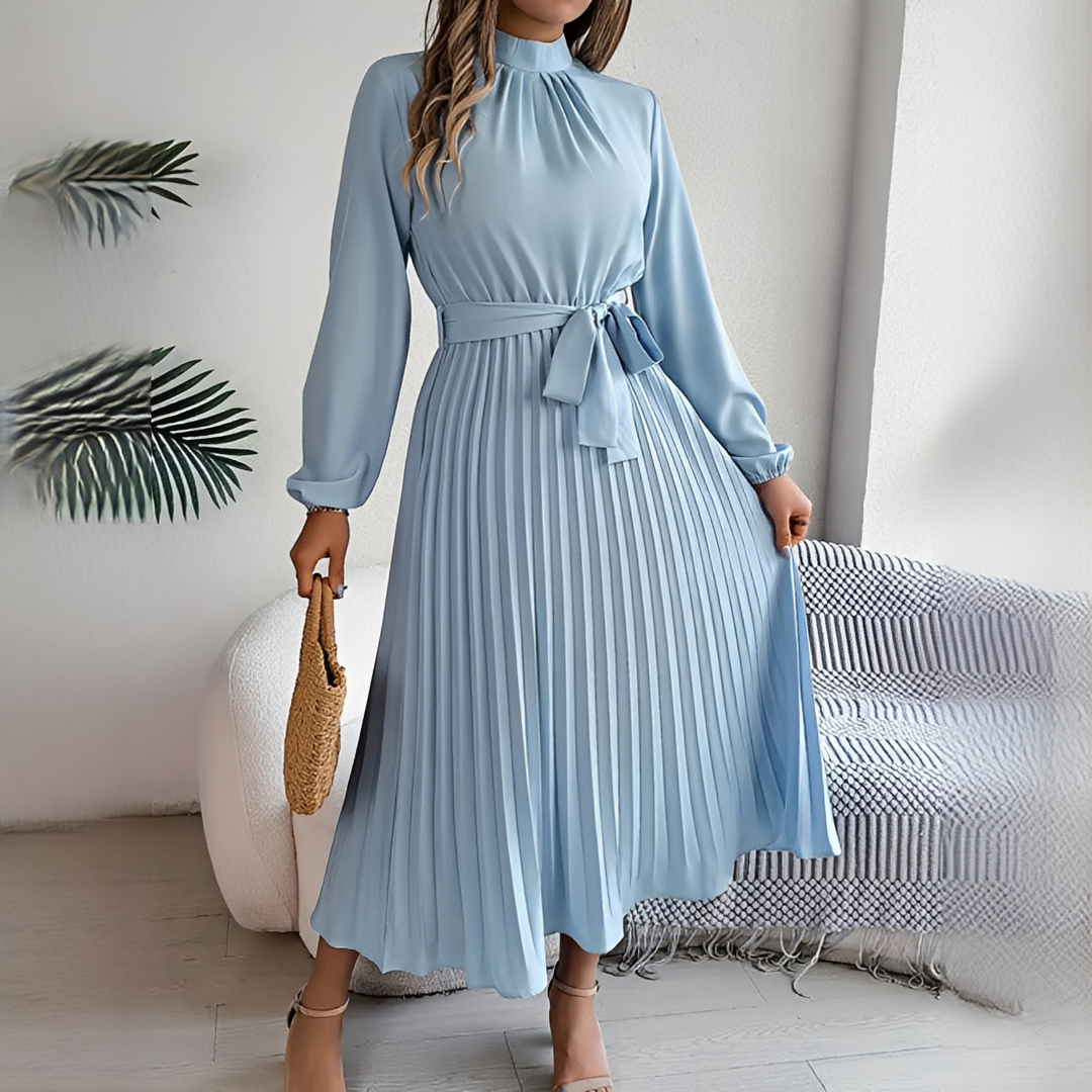 Jessy - Damenkleid mit langen, plissierten Ärmeln