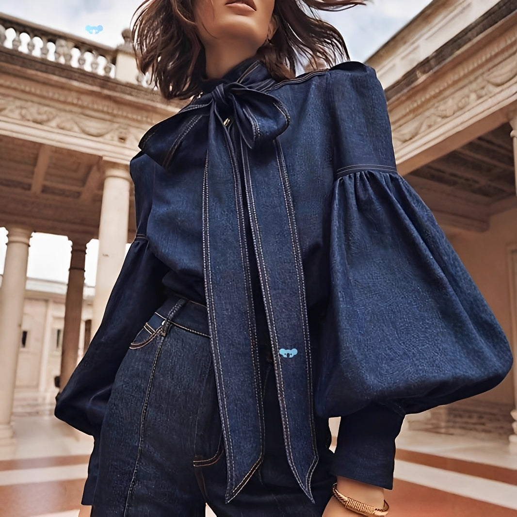 Jodie - Stylische Denim-Bluse mit Schleife