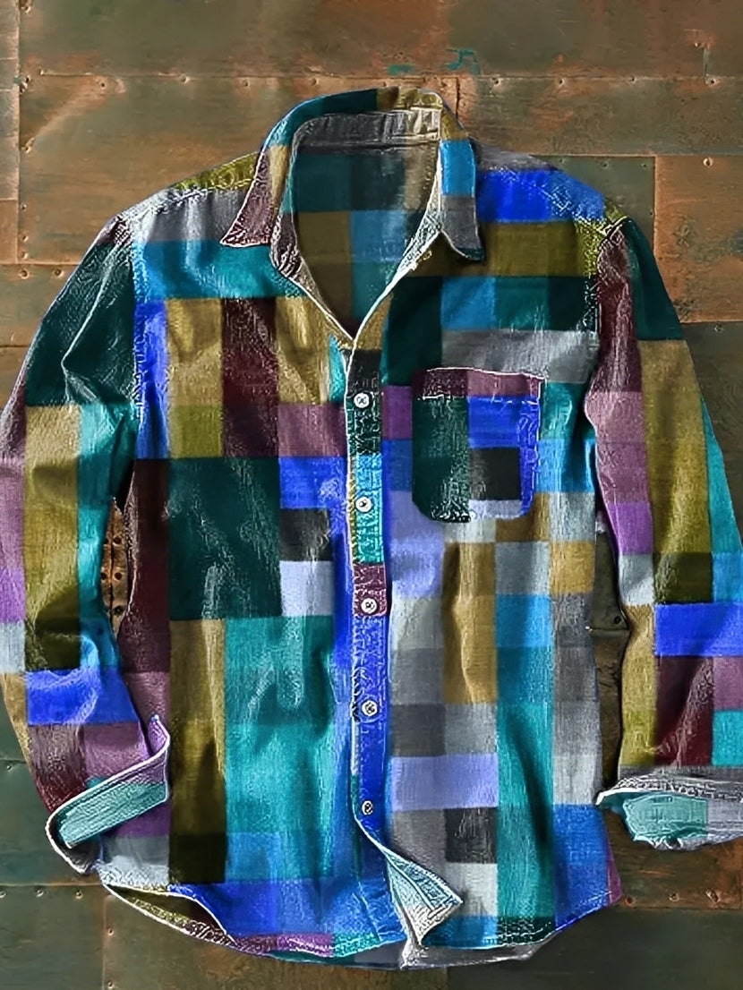 Charles – Herren-Langarmhemd – Bunt und Retro