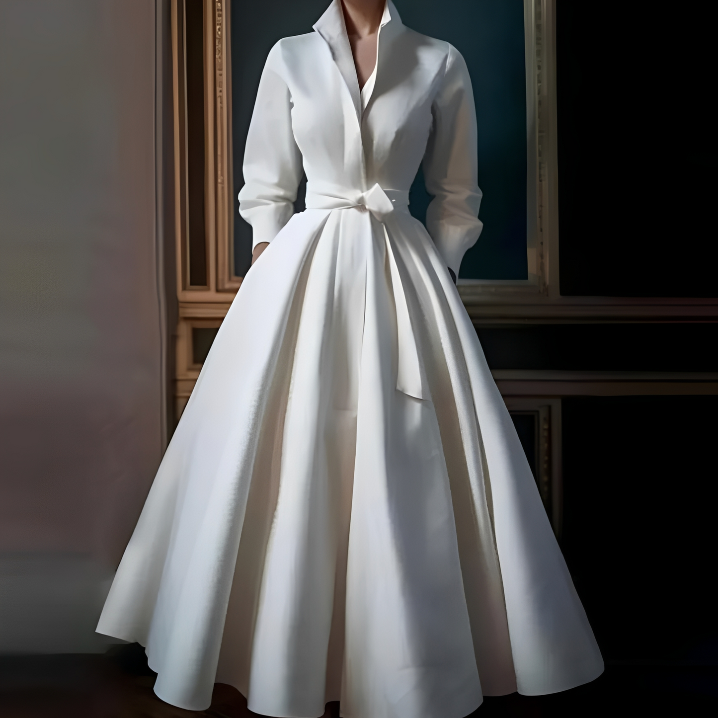 Megan - Elegantes langes Damenkleid mit Taillengürtel
