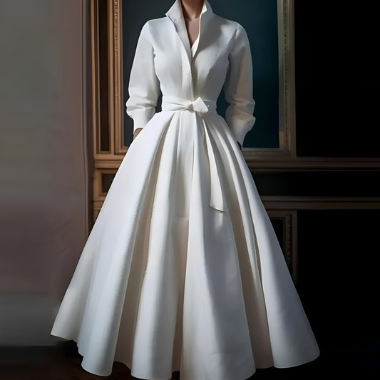 Megan - Elegantes langes Damenkleid mit Taillengürtel