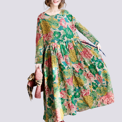 Terry - Elegantes langes Damen-Maxikleid mit Blumenmuster