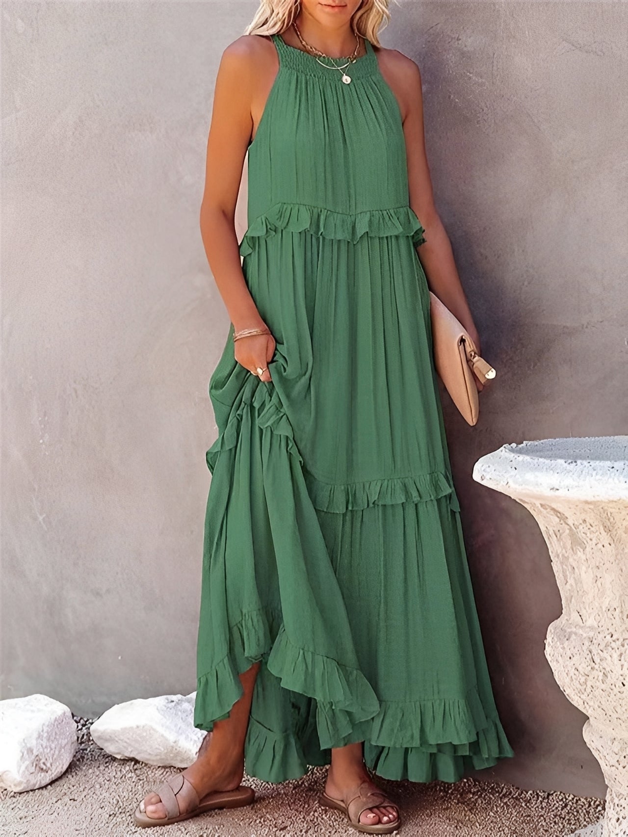 Zanna - Elegantes ärmelloses Damen-Rüschenkleid