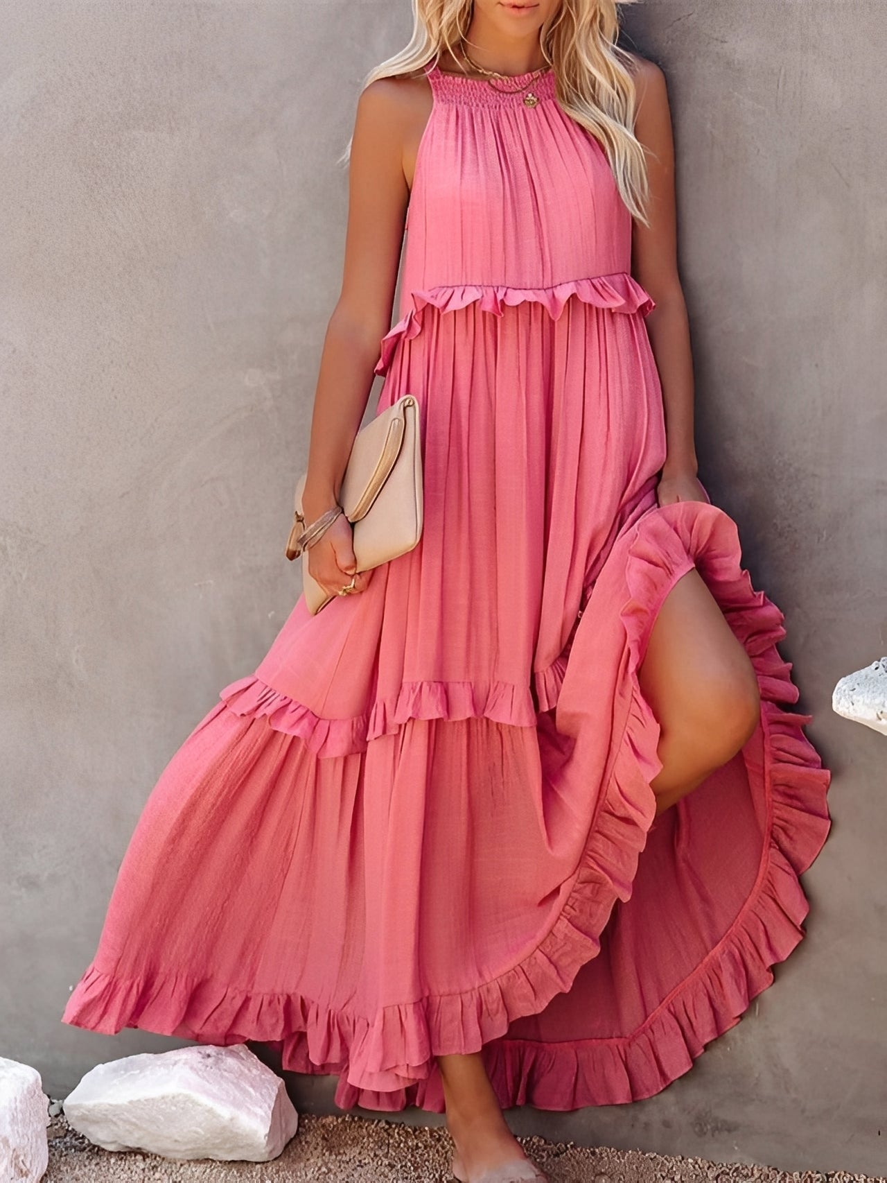 Zanna - Elegantes ärmelloses Damen-Rüschenkleid