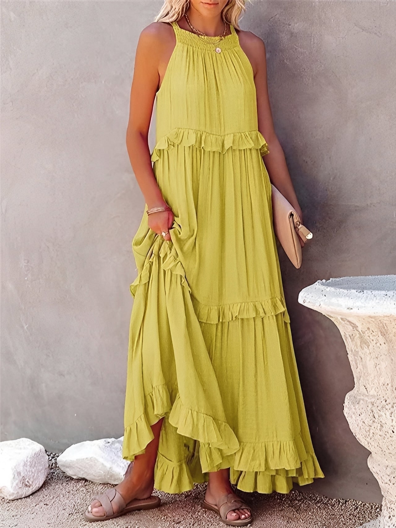 Zanna - Elegantes ärmelloses Damen-Rüschenkleid