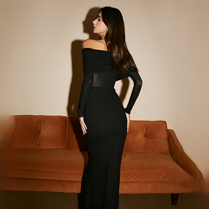 Ermanda - Elegantes langes Kleid mit schulterfreiem Design