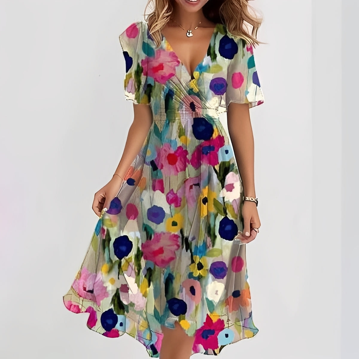 Emelia - Blumiges Chiffonkleid
