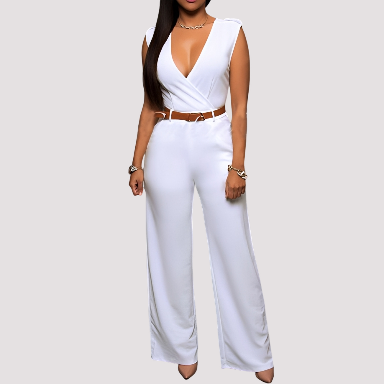Esther - Damen Jumpsuit mit Gürtel, elegant