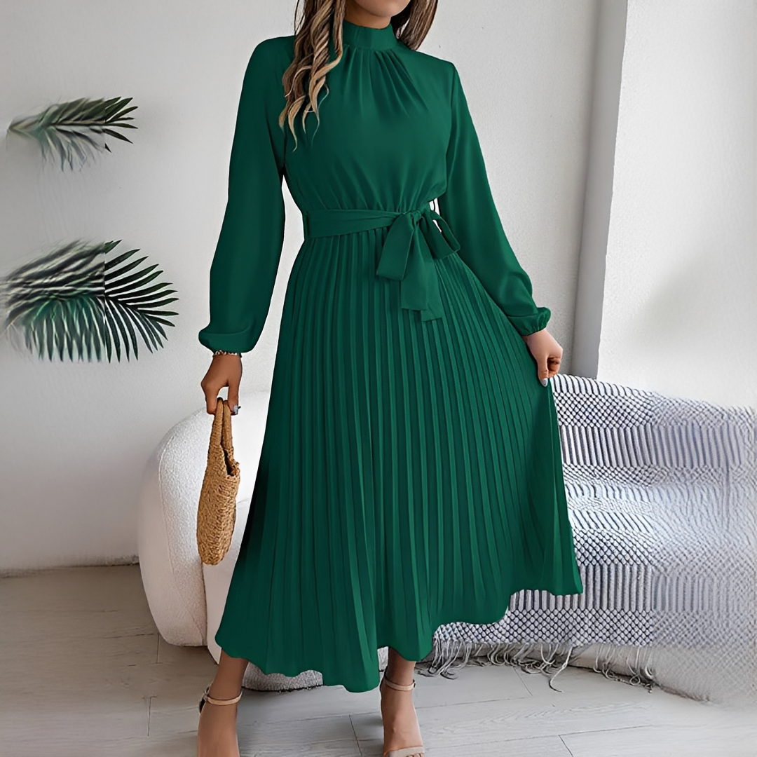 Jessy - Damenkleid mit langen, plissierten Ärmeln