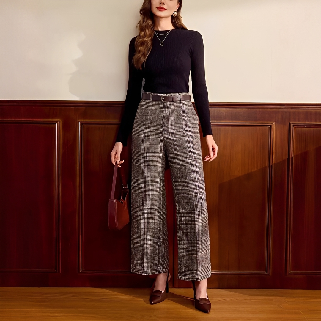 Christabel - Hoch taillierte Hose mit Karomuster