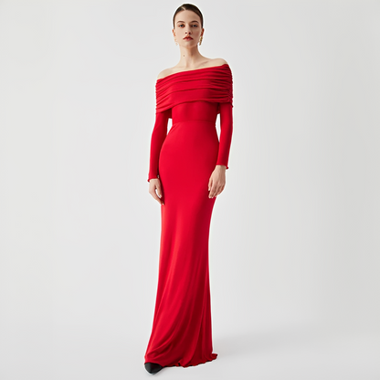 Ermanda - Elegantes langes Kleid mit schulterfreiem Design