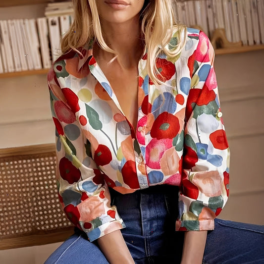 Tina - Elegante Blumenbluse mit langen Ärmeln