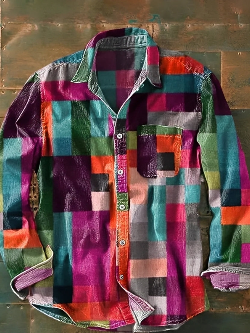 Charles – Herren-Langarmhemd – Bunt und Retro