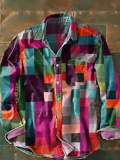 Charles – Herren-Langarmhemd – Bunt und Retro
