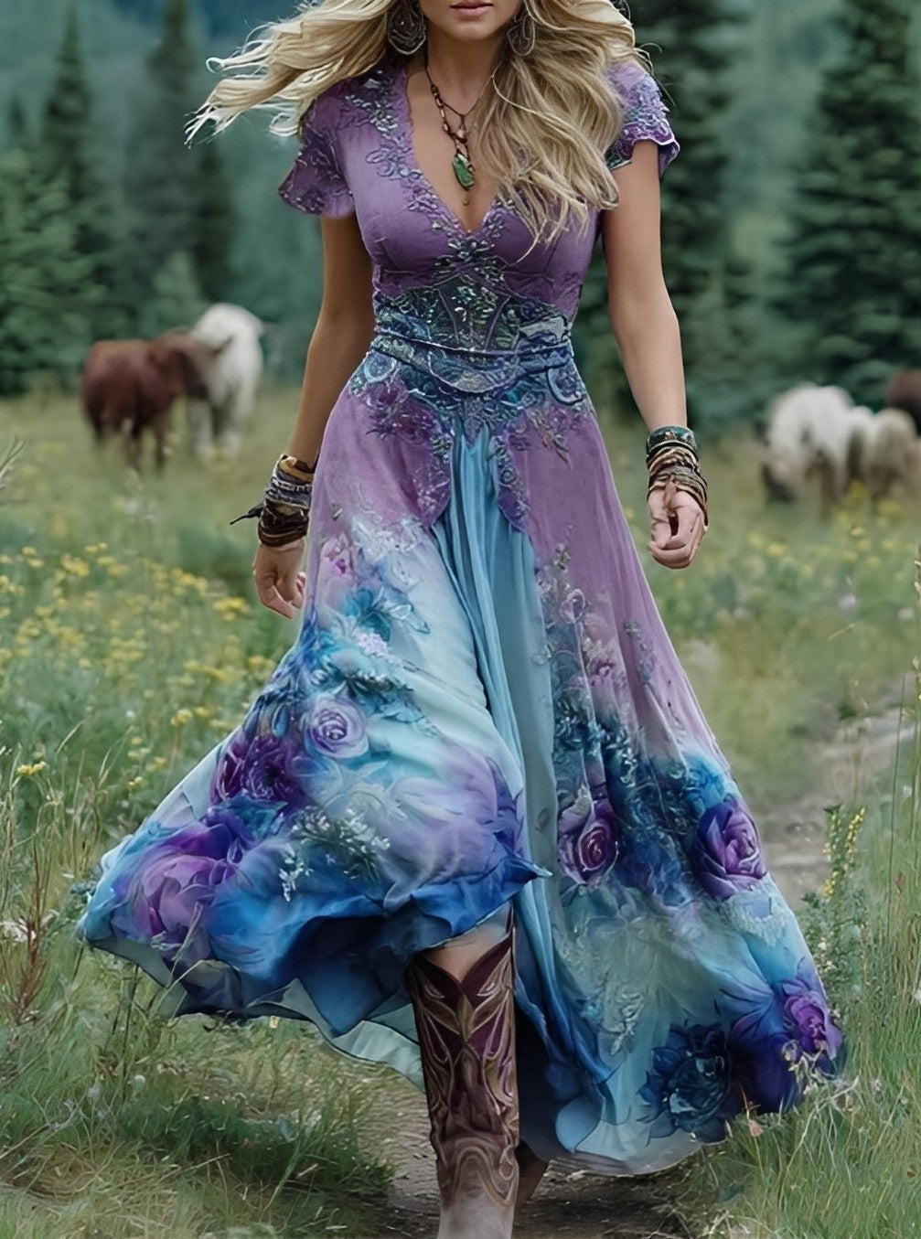 Erica - Elegantes Damen-Maxikleid mit Blumendesign