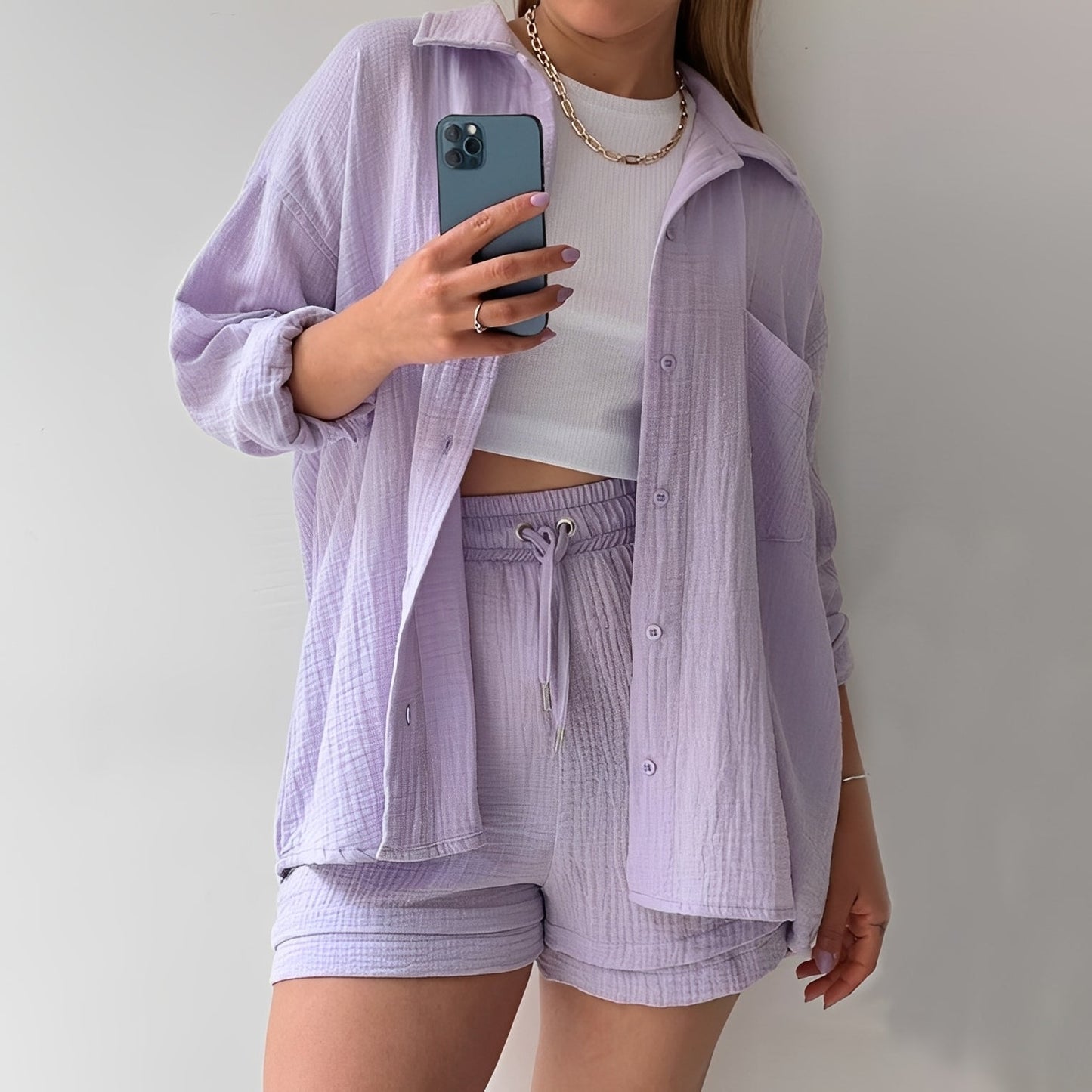 Julia - Angenehmes Set mit Reverskragen und hoher Taille für Frauen