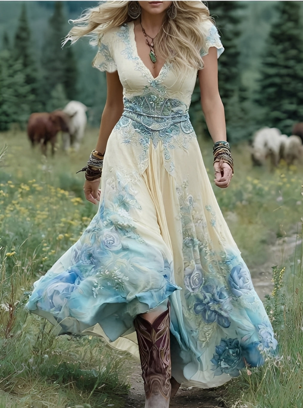 Erica - Elegantes Damen-Maxikleid mit Blumendesign