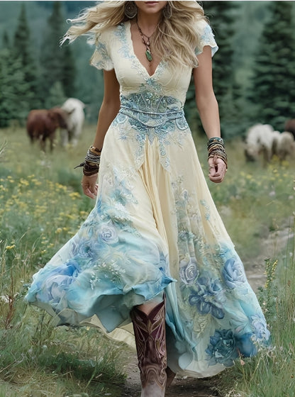 Erica - Elegantes Damen-Maxikleid mit Blumendesign