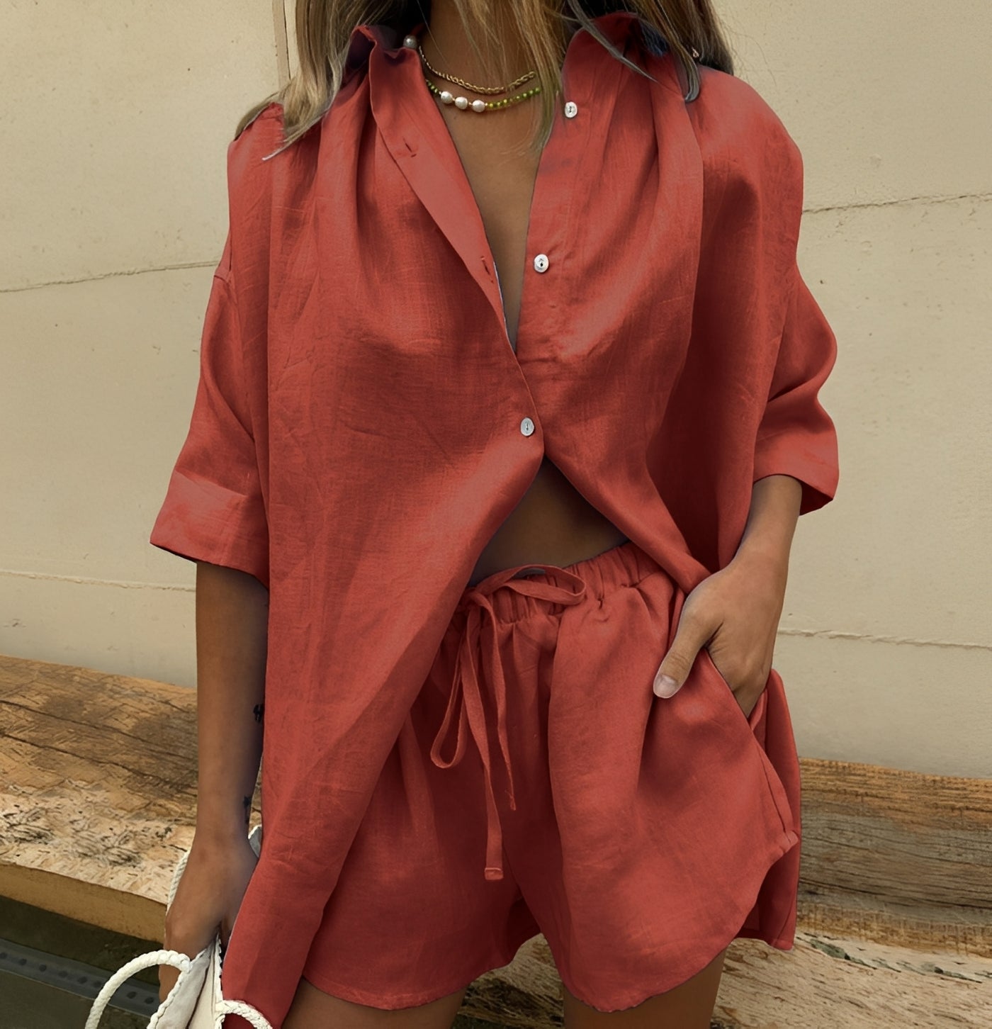 Abbie - Komfortables Damen-Set mit weitem Hemd und Shorts