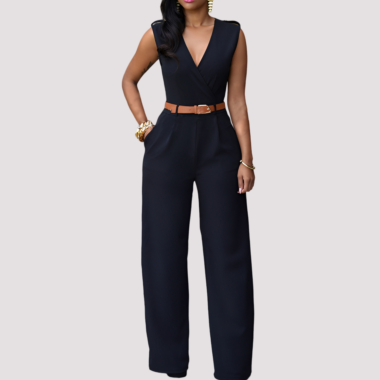 Esther - Damen Jumpsuit mit Gürtel, elegant