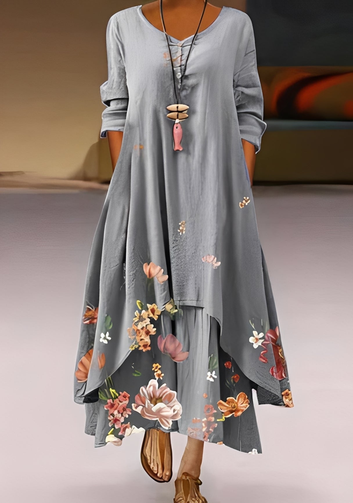 Belle - Elegantes, locker geschnittenes Damenkleid mit Muster