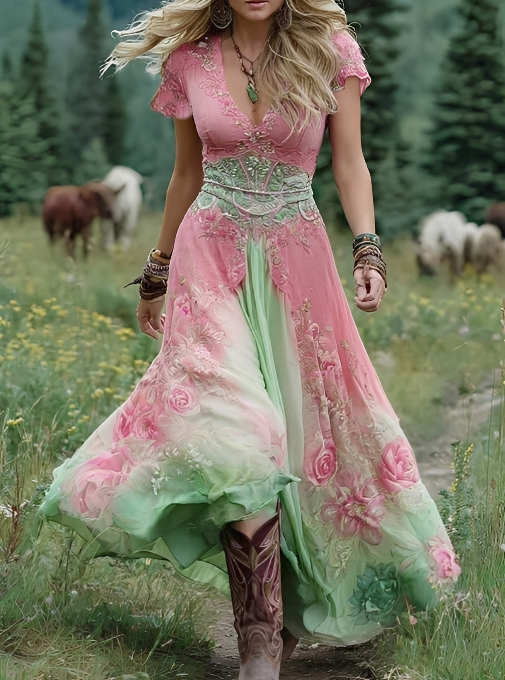Erica - Elegantes Damen-Maxikleid mit Blumendesign