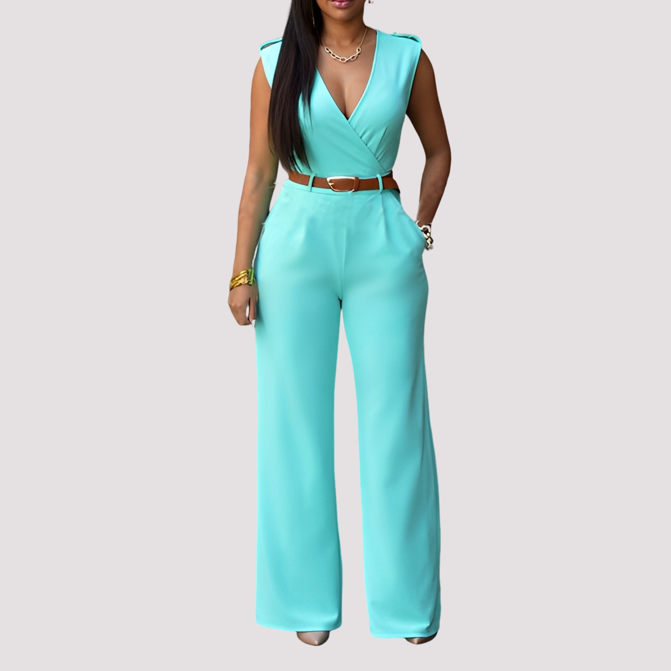 Esther - Damen Jumpsuit mit Gürtel, elegant