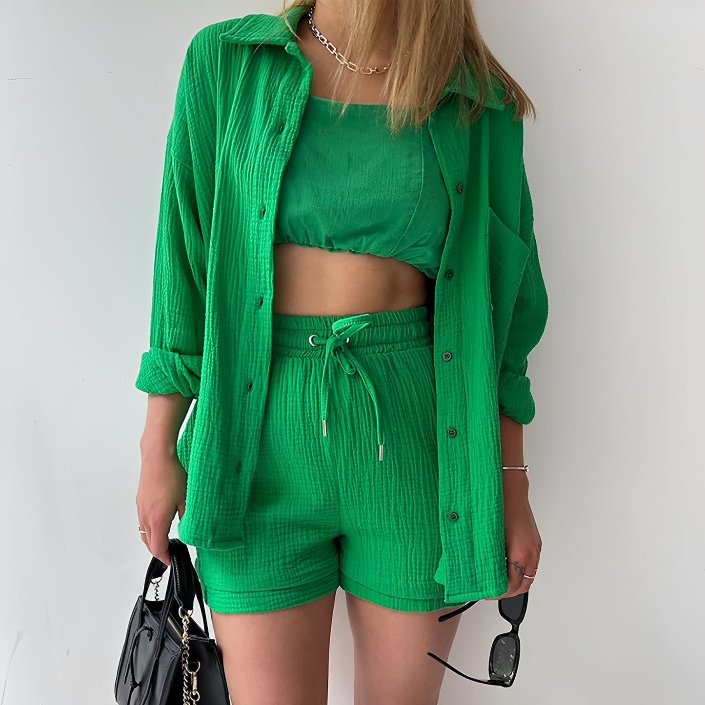 Julia - Angenehmes Set mit Reverskragen und hoher Taille für Frauen