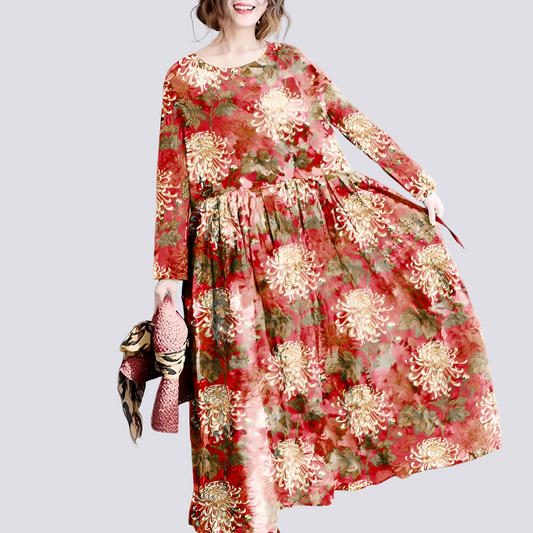 Terry - Elegantes langes Damen-Maxikleid mit Blumenmuster